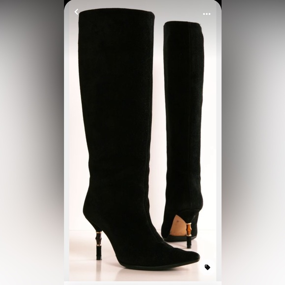 Gucci Black Suede Boot with Bamboo Heel Size 6.5 - Picture 1 of 12